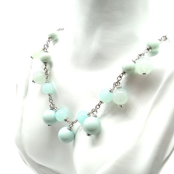 Banana Republic Necklace Silver Tone w/ Pastel Blue Green Hard Plastic Beads - Picture 3 of 9